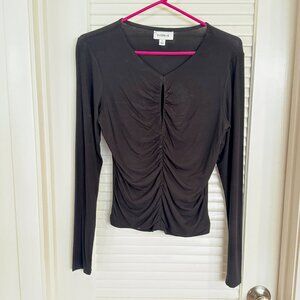 Evereve Sami Ruched Cut-out Black Long-sleeve Top
